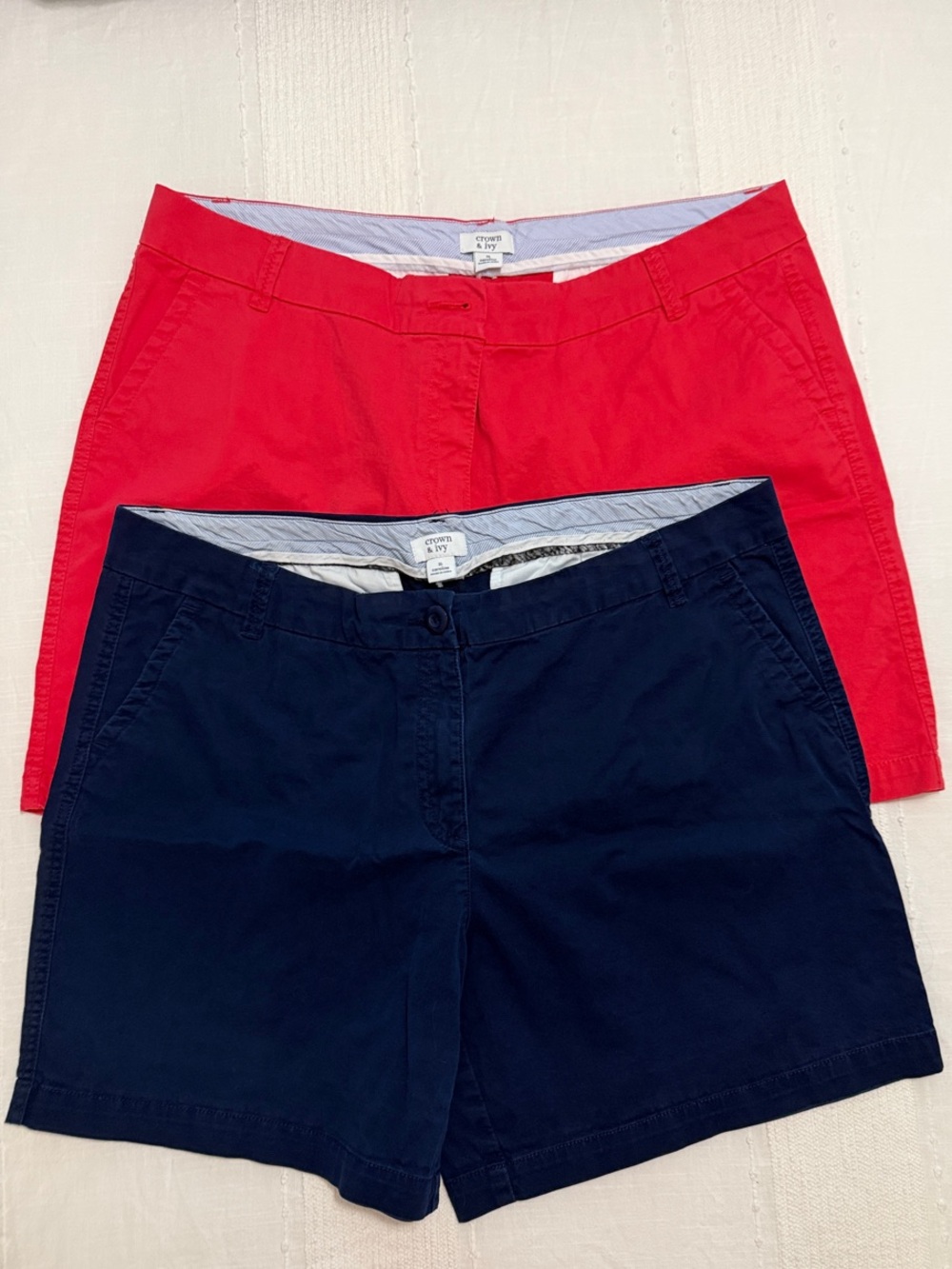 Crown & Ivy “Caroline” Navy & Coral Chino Bermuda Shorts Duo Size 16